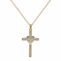 Collar Siempre Contigo en oro: cruz dorada de circonitas con corazón plateado en el centro