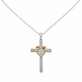 Collar Siempre Contigo: cruz de plata con circonitas y corazón dorado abrazado al centro