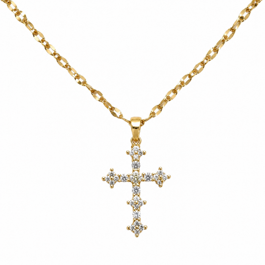 Collar Herencia de Fe: cruz clásica dorada de puntas con circonitas y cadena dorada